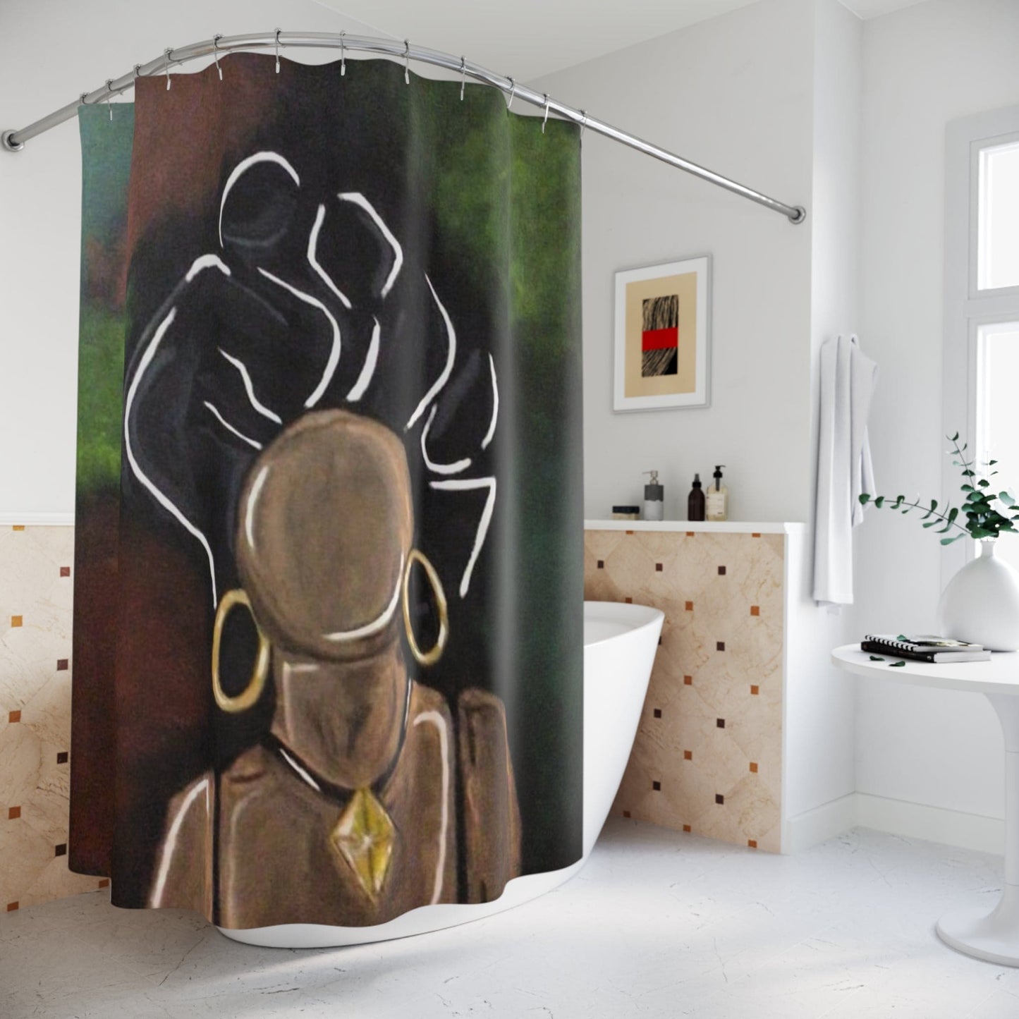 Elegant African Art Shower Curtain, Home Decor, Bathroom Accessory, Gift for Her, Boho Chic Shower Curtain