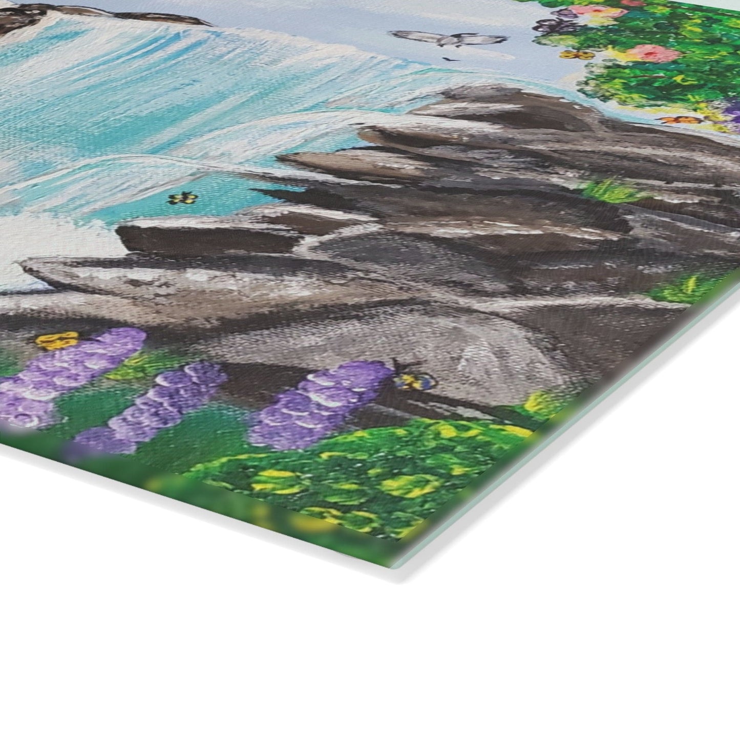 Waterfall Scene Glass Cutting Board, Kitchen Decor, Chef Gift, Housewarming, Art Glassware, Unique Cooking Accessory