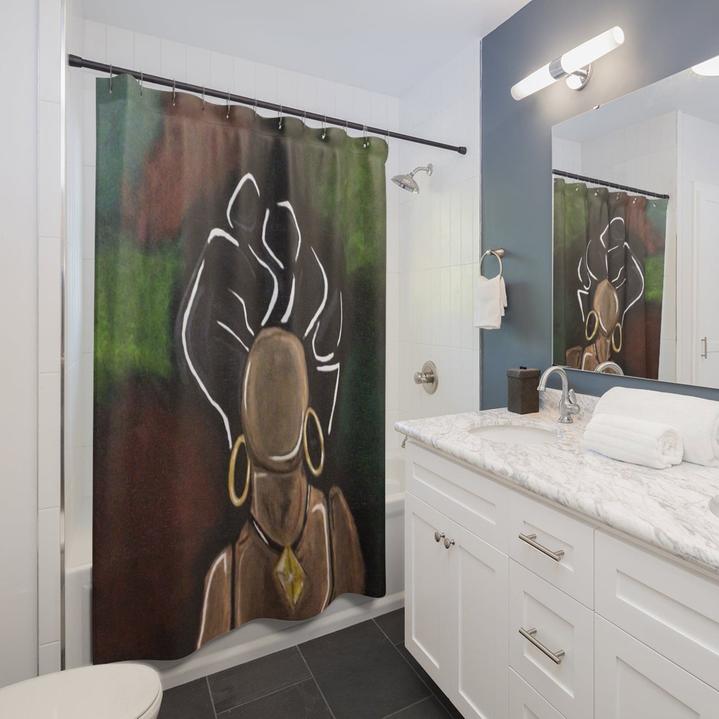Elegant African Art Shower Curtain, Home Decor, Bathroom Accessory, Gift for Her, Boho Chic Shower Curtain