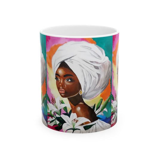 "Sufficient" Elegant African American Woman Ceramic Mug - Perfect for Tea & Coffee Lovers