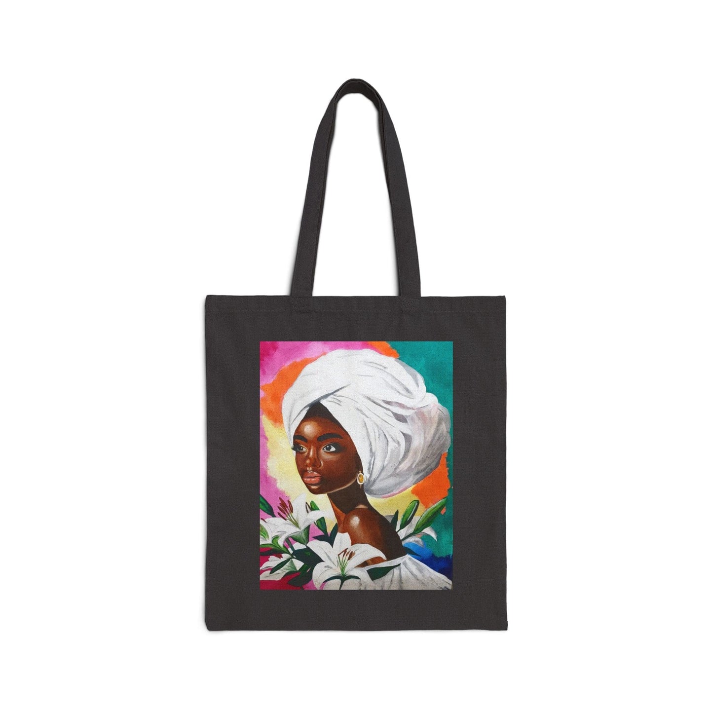 "Sufficient" Art Tote Bag - Black Woman with Flowers Design