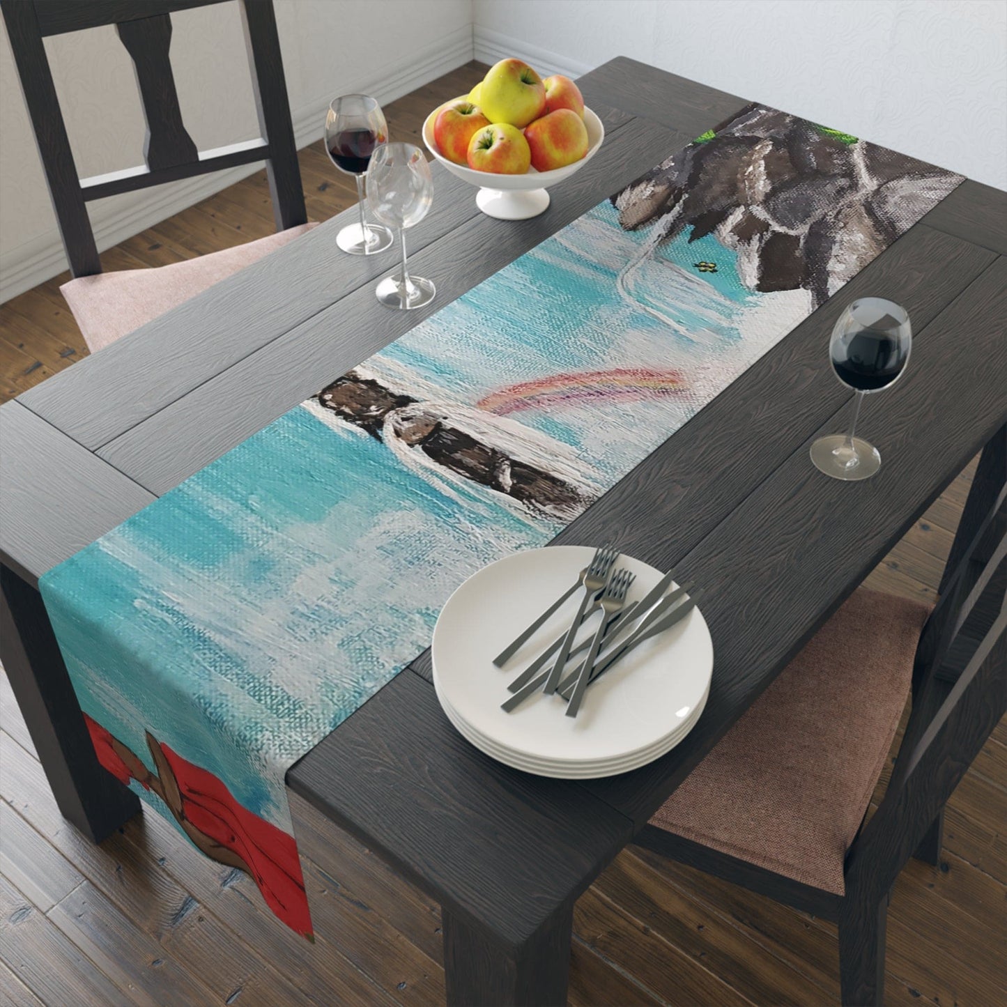 Ocean-Inspired Cotton Table Runner for Vibrant Dining, Beach House Decor, Summer Gatherings, Handmade Tableware, Rustic Chic Decor