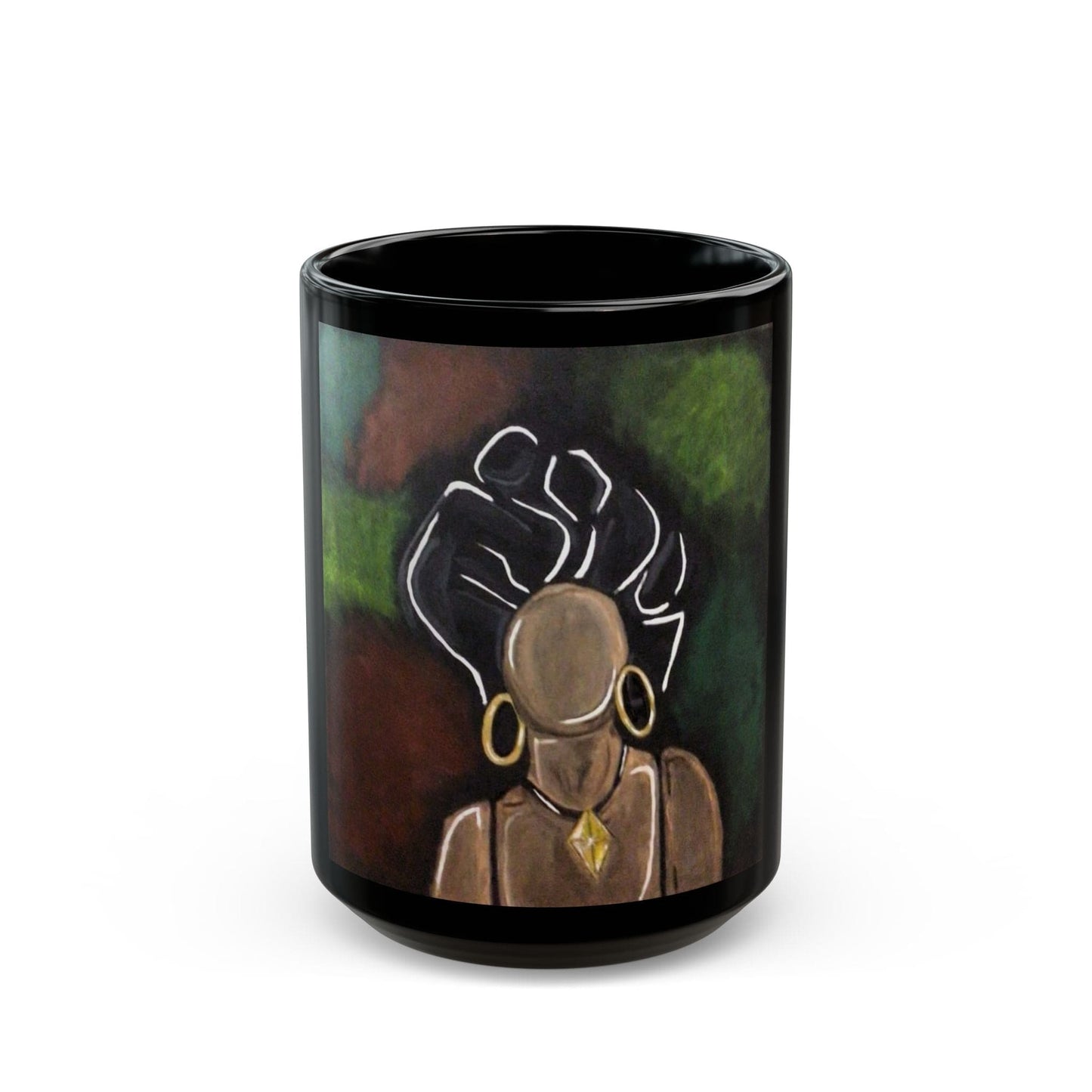 "Power" Artistic Black Mug - Empowering Woman Design | 11oz & 15oz, Perfect for Gifts