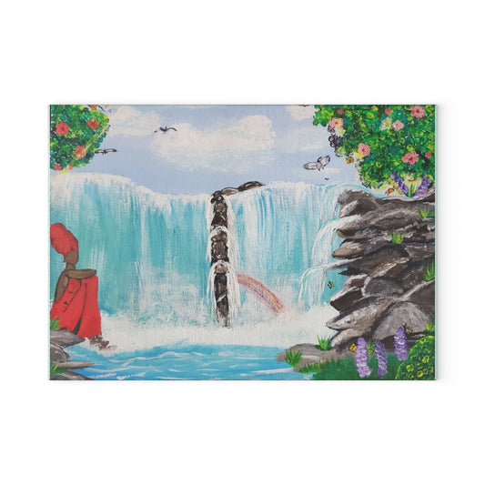 Waterfall Scene Glass Cutting Board, Kitchen Decor, Chef Gift, Housewarming, Art Glassware, Unique Cooking Accessory