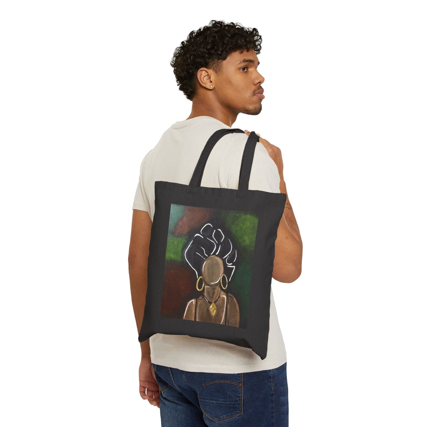"Power" Black Cotton Canvas Tote Bag - Stylish and Eco-Friendly Fashion Statement