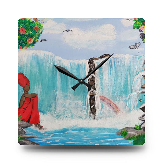 Colorful Waterfall Acrylic Wall Clock, Home Decor, Unique Wall Art, Kitchen Clock, Gift for Nature Lovers, Office Decor