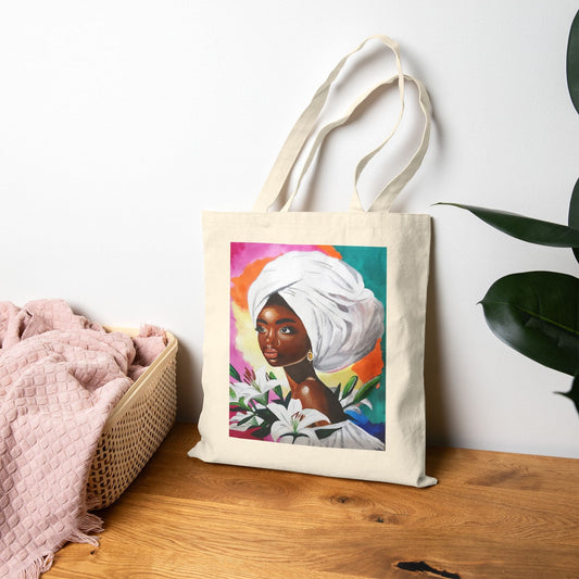 "Sufficient" Art Tote Bag - Black Woman with Flowers Design