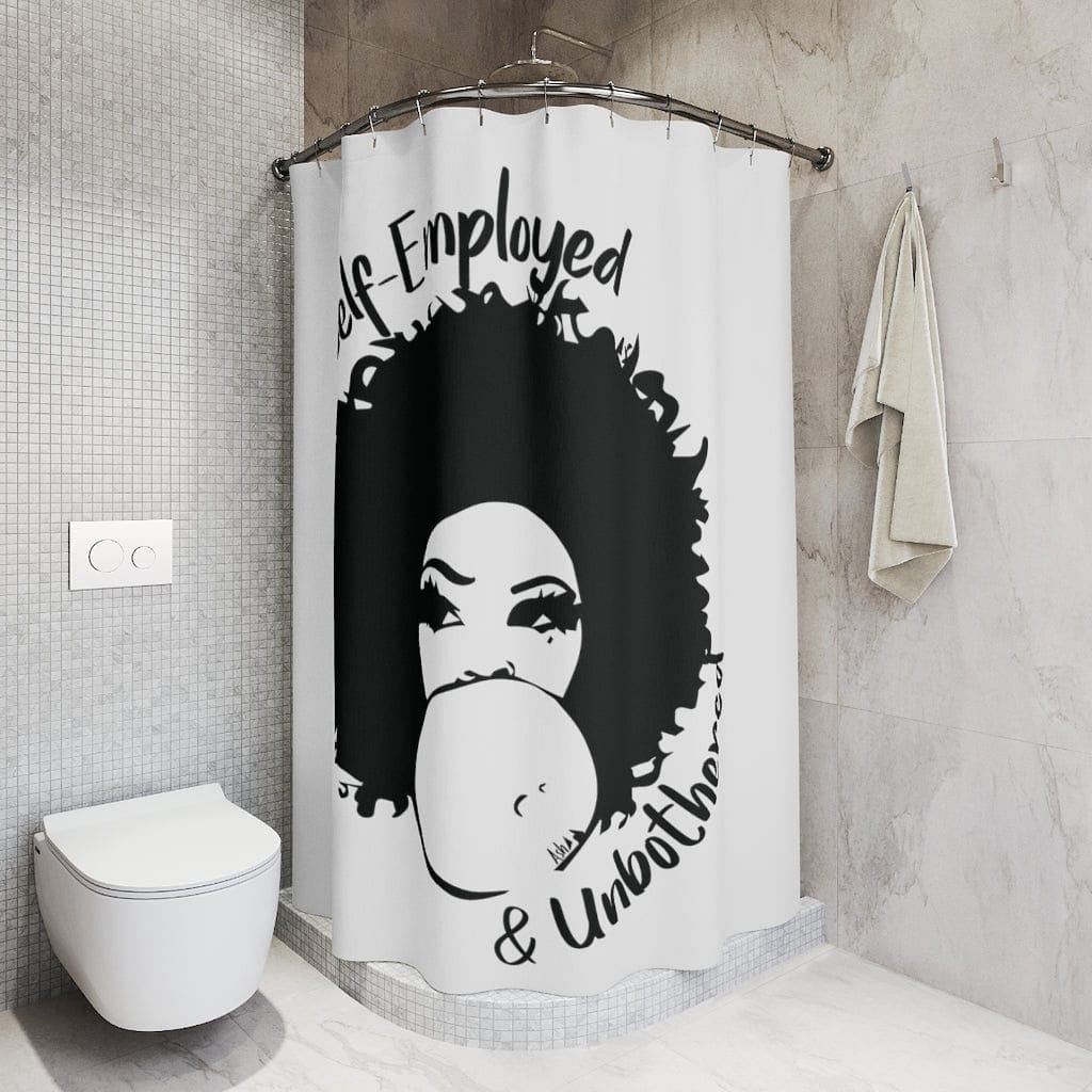 Self-Employed & Unbothered Polyester Shower Curtain - White - Entrepreneur Life