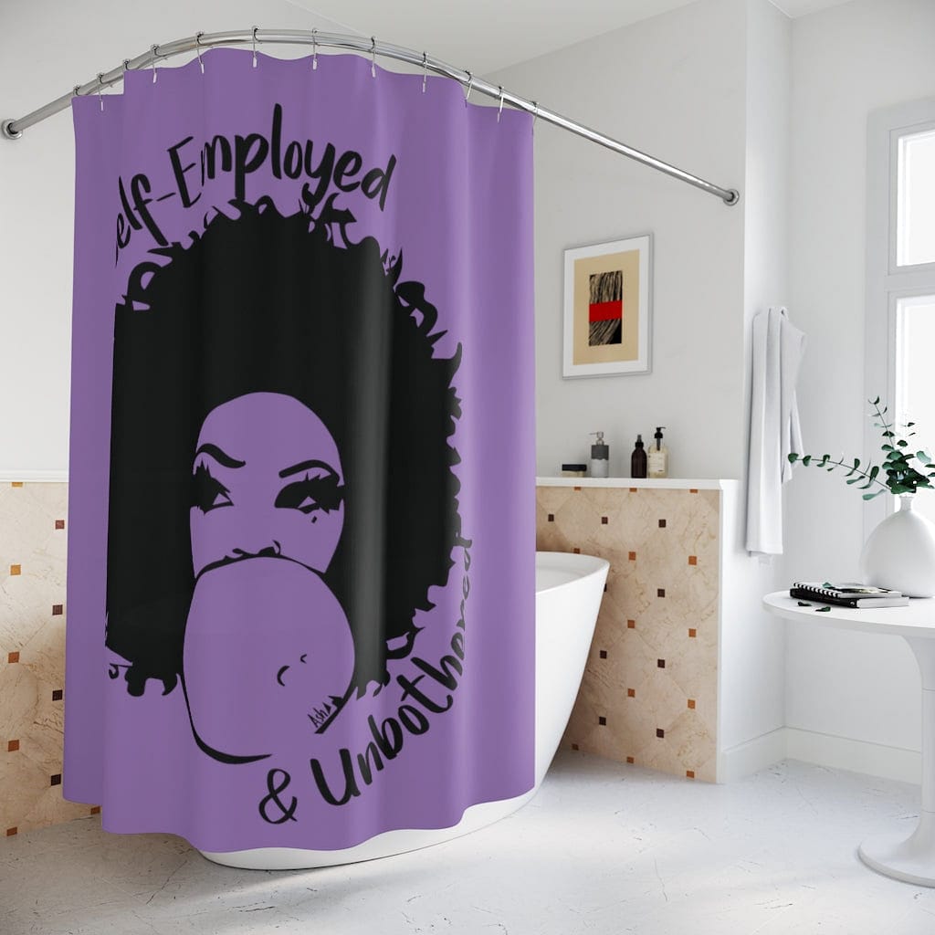 Self-Employed & Unbothered Polyester Shower Curtain - Deep Purple - Entrepreneur Life
