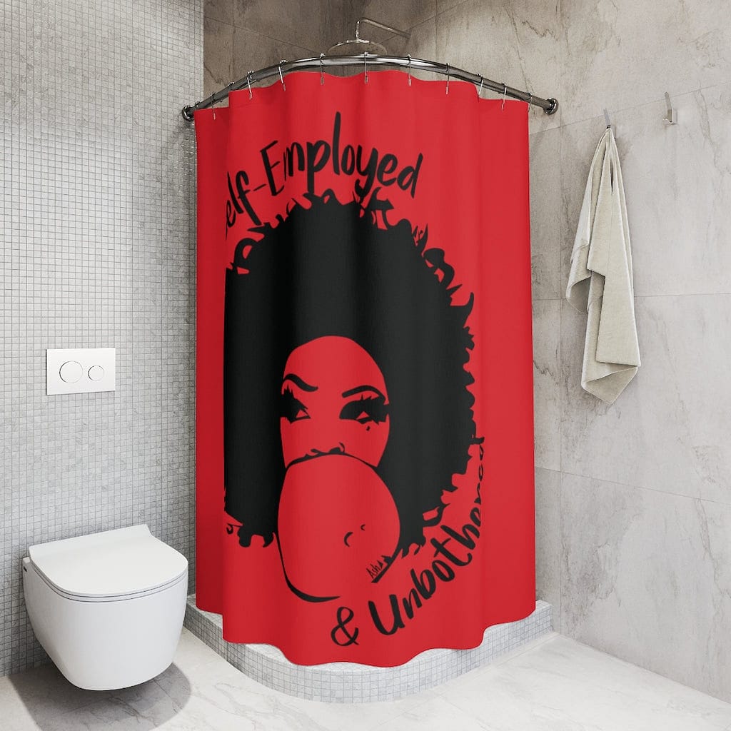 Self-Employed & Unbothered Polyester Shower Curtain - Red - Entrepreneur Life