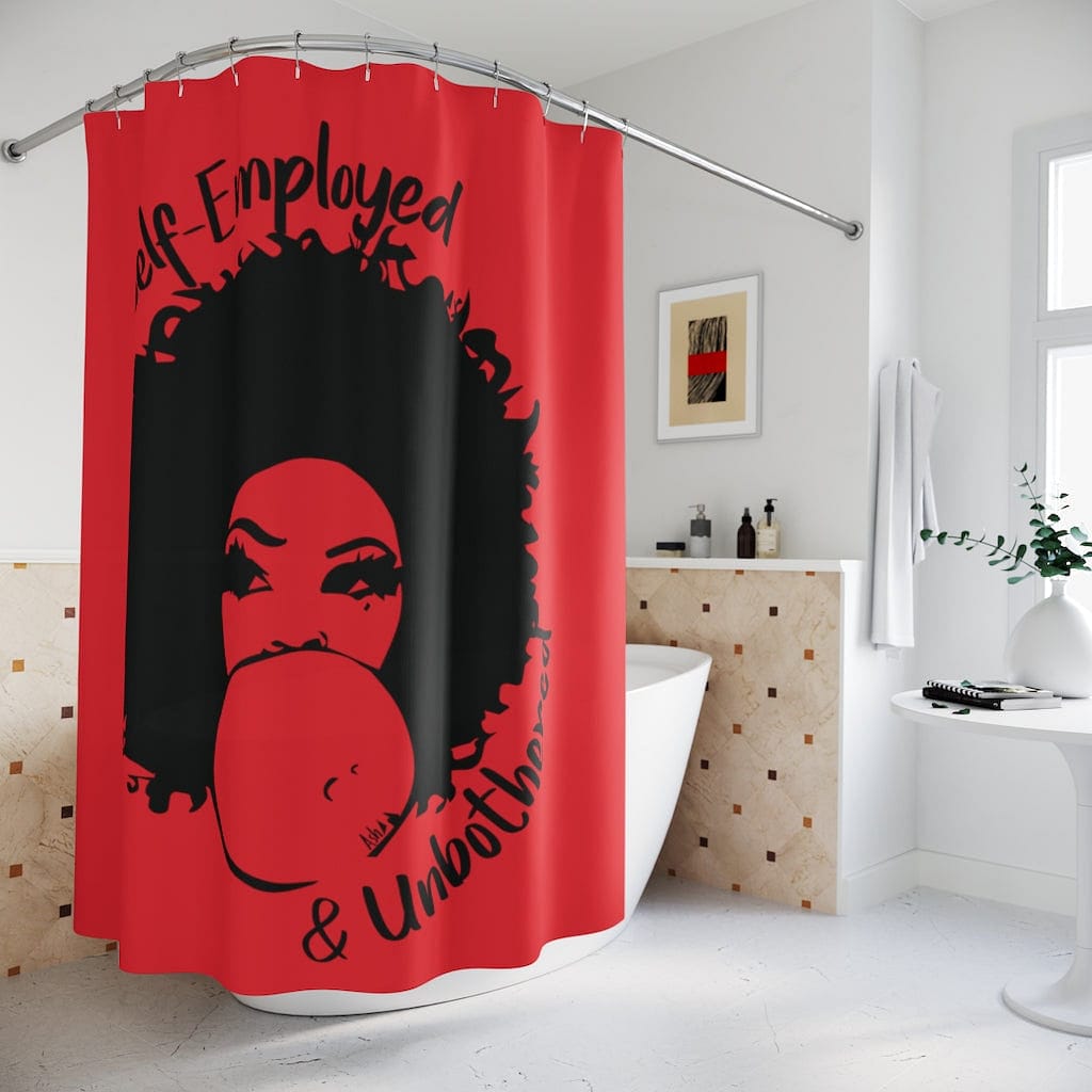 Self-Employed & Unbothered Polyester Shower Curtain - Red - Entrepreneur Life