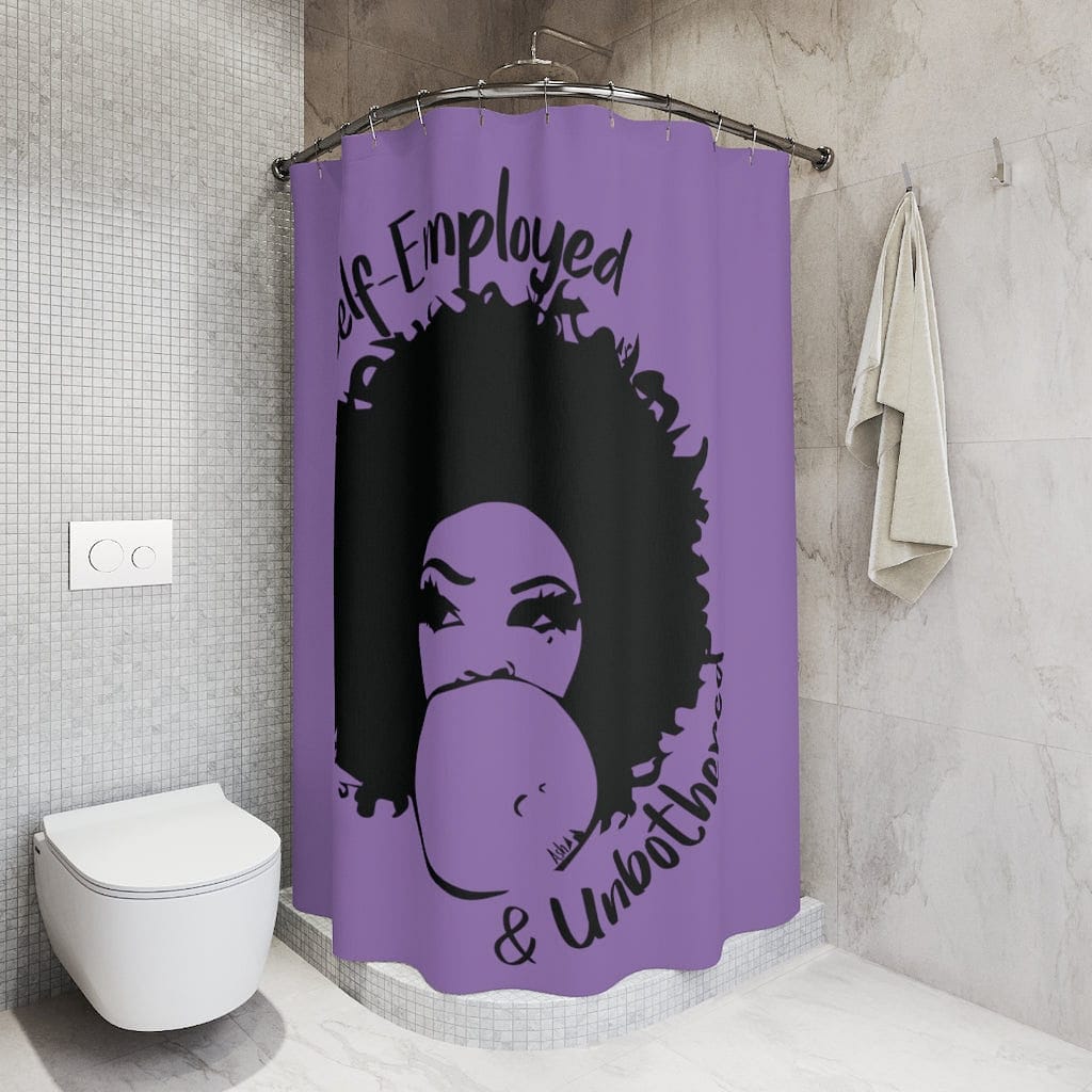 Self-Employed & Unbothered Polyester Shower Curtain - Deep Purple - Entrepreneur Life