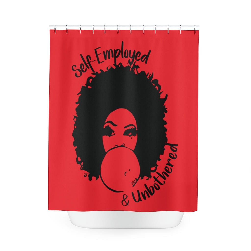 Self-Employed & Unbothered Polyester Shower Curtain - Red - Entrepreneur Life