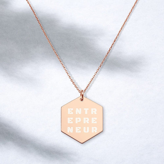 Entrepreneur Engraved Silver Hexagon Necklace - Entrepreneur Life