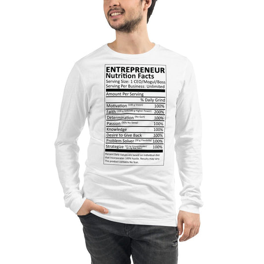 Entrepreneur Life Nutrition Facts Long Sleeve Tee - Entrepreneur Life