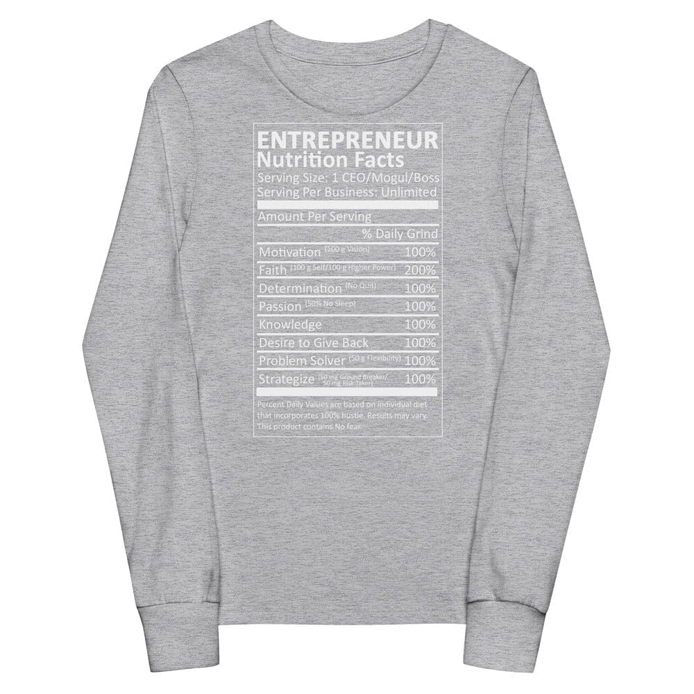 Entrepreneur Life Nutrition Facts Youth Long Sleeve Tee - Entrepreneur Life
