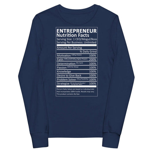 Entrepreneur Life Nutrition Facts Youth Long Sleeve Tee - Entrepreneur Life
