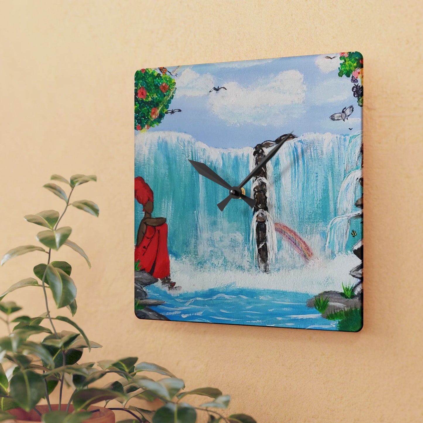 Colorful Waterfall Acrylic Wall Clock, Home Decor, Unique Wall Art, Kitchen Clock, Gift for Nature Lovers, Office Decor