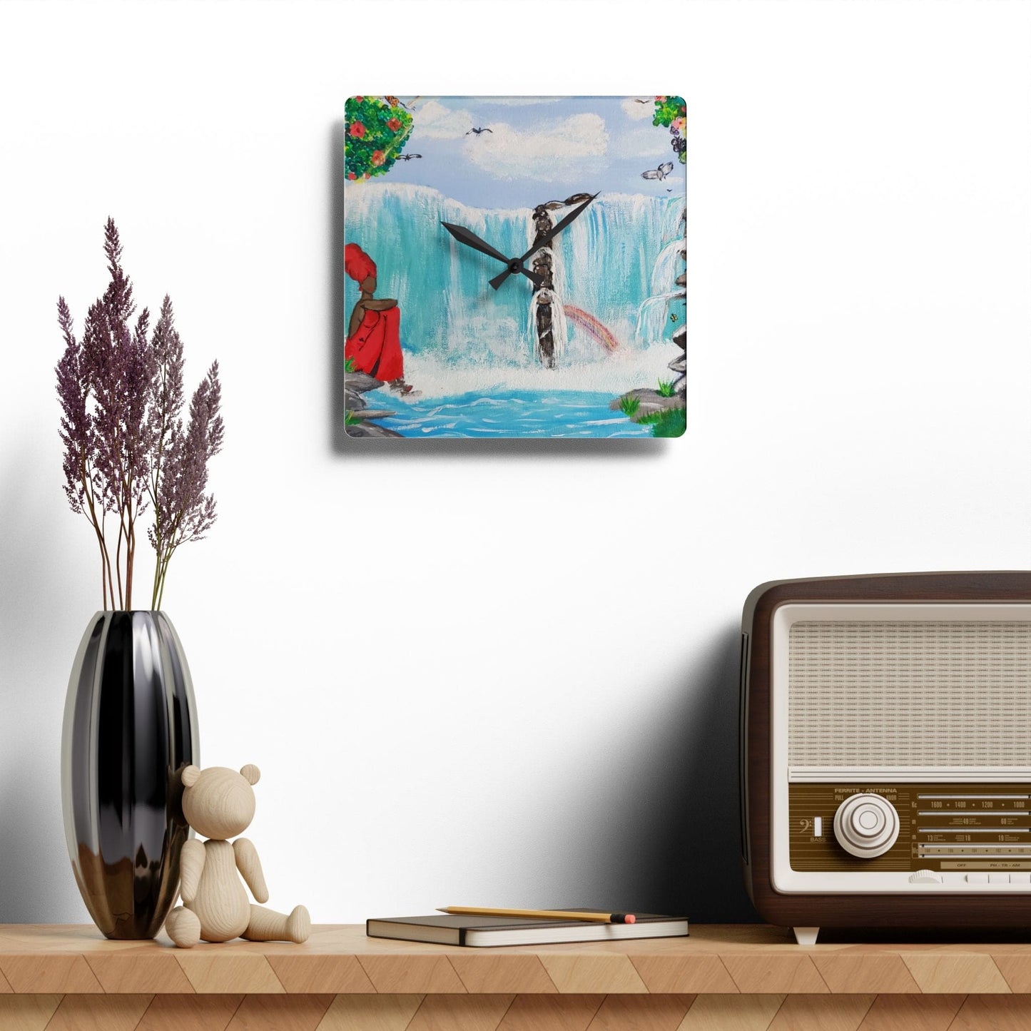 Colorful Waterfall Acrylic Wall Clock, Home Decor, Unique Wall Art, Kitchen Clock, Gift for Nature Lovers, Office Decor