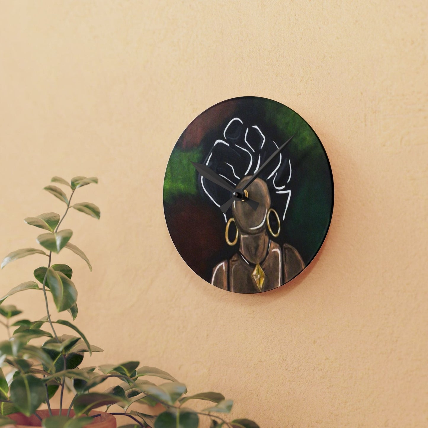 Elegant Afrocentric Acrylic Wall Clock, Home Decor, Wall Art, Unique Gift, Boho Style, African Heritage