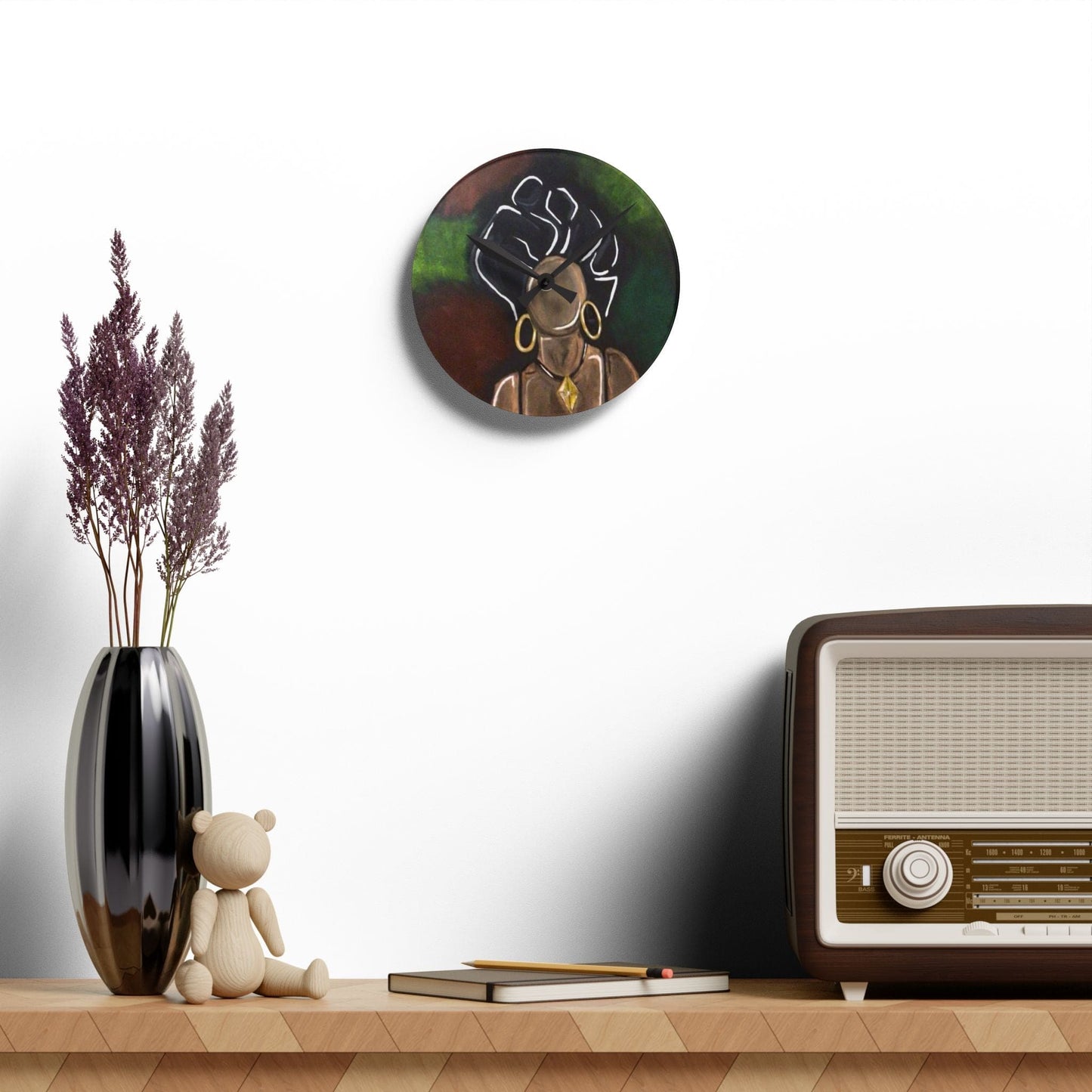 Elegant Afrocentric Acrylic Wall Clock, Home Decor, Wall Art, Unique Gift, Boho Style, African Heritage